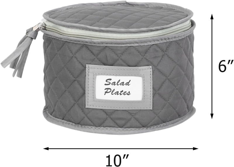 Stack Store Plus More China Storage Case - Salad Plate Quilted Case - 10" W x 6" H - Gray - Includes 12 Felt Separators - Stackable With Padded Interior to Store your Dinnerware Dishes - Image 2